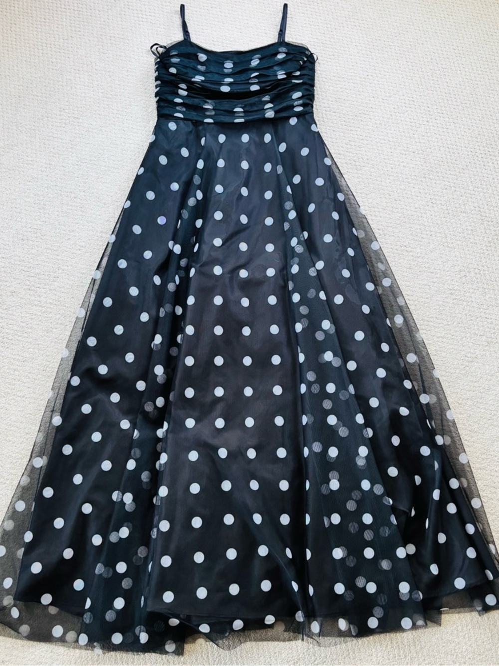 Eliza J Black Polka Dot Ruched Bodice Evening Gown with tulle skirt - Picture 4 of 15